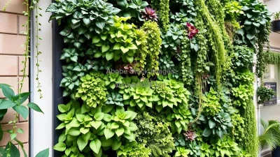 A vertical wall garden full of green plants