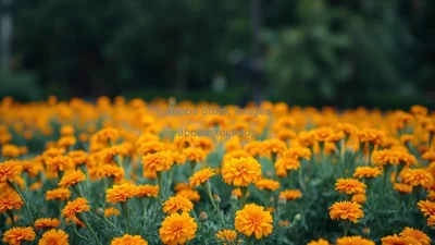 A vibrant field of orange marigolds