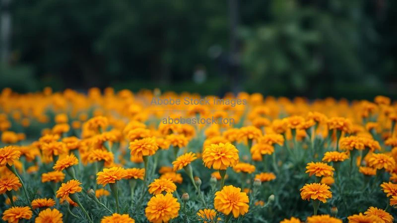 A vibrant field of orange marigolds