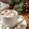 A warm cup of hot chocolate with marshmallows