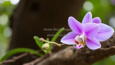 A wild orchid growing on a tree branch