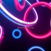 Abstract neon rings floating in darkness