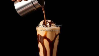 Affogato with chocolate ice cream and espresso pour