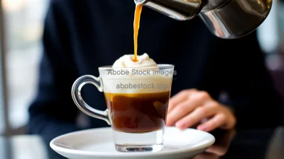 Affogato with vanilla ice cream and freshly poured espresso