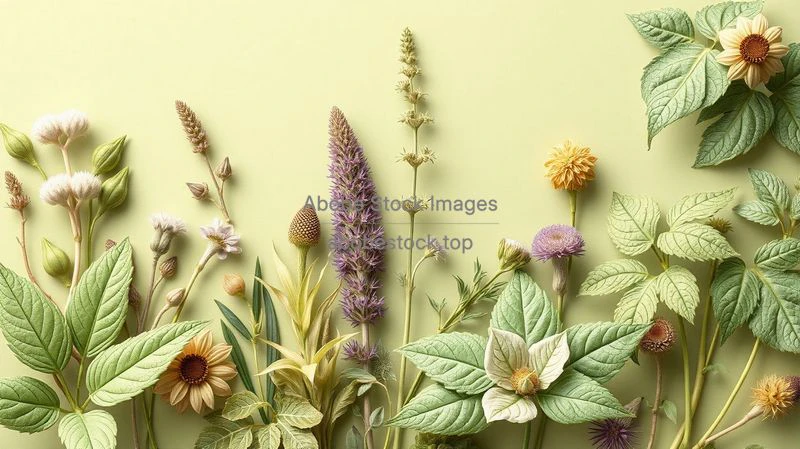 An illustration of botanical herbs and leaves