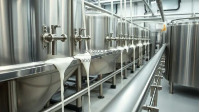 Automated dairy processing facility with stainless steel tanks milk flowing through transparent tubes hygienic space