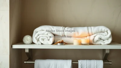 Bathroom shelf with folded towels