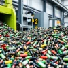 Battery recycling facility crushing sorting and processing used cells sustainability focused industrial look