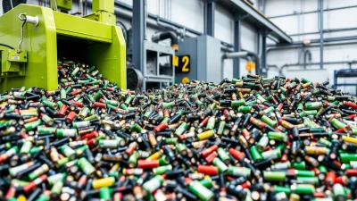 Battery recycling facility crushing sorting and processing used cells sustainability focused industrial look
