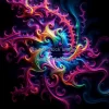 Beautiful fractal pattern representing chaos theory in classical physics vivid colors dark background