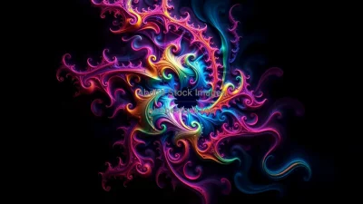 Beautiful fractal pattern representing chaos theory in classical physics vivid colors dark background