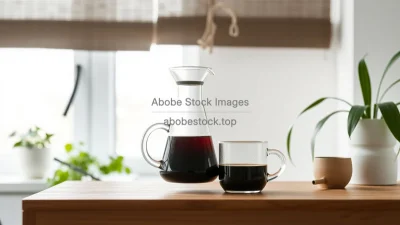 Black drip coffee in glass carafe and mug