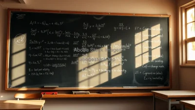 Blackboard filled with tensor equations of general relativity dusty classroom natural window light