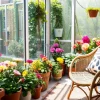 Boho balcony garden enclosed with glass