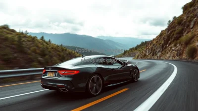 Car on a roller coaster like road extreme hills and dramatic angles surreal