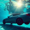 Car underwater in a clear pool surreal artistic concept sun rays through water