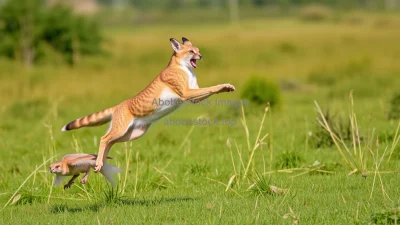 Caracal jumping to catch prey