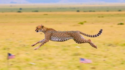 Cheetah sprinting across open plains