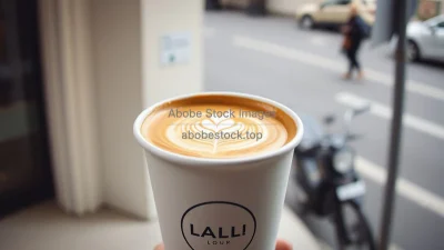 Classic latte in paper cup with minimalist branding