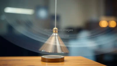 Classical mechanics experiment with swinging pendulum long exposure motion blur high speed camera