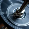 Close up of a gyroscope demonstrating conservation of angular momentum slow motion effect