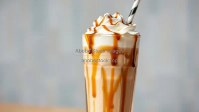 Coffee frappe with caramel and chocolate drizzle