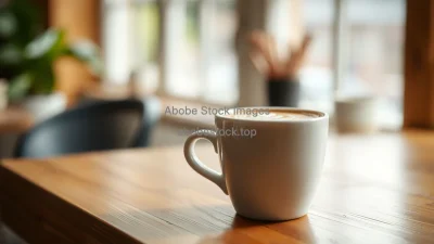 Coffee latte art in a white ceramic cup on wooden table