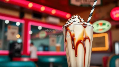 Coffee milkshake with chocolate syrup and sprinkles