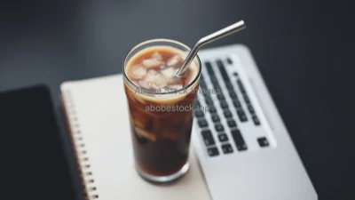 Cold brew in tall glass with metal straw