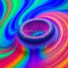 Colorful 3d vector field representing magnetic induction in a toroidal coil scientific visualization