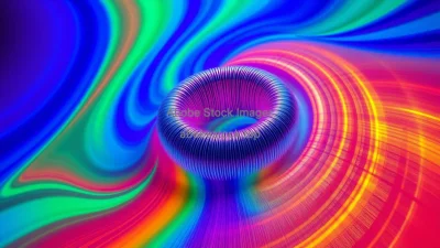 Colorful 3d vector field representing magnetic induction in a toroidal coil scientific visualization