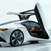Concept car with transparent doors in a white futuristic studio clean design