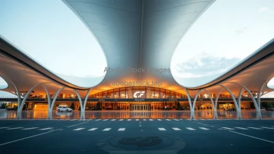 Contemporary airport terminal with sweeping roof