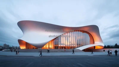 Contemporary opera house with fluid form