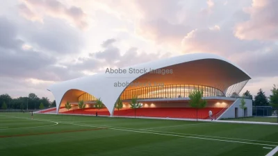Contemporary sports complex with asymmetric roof