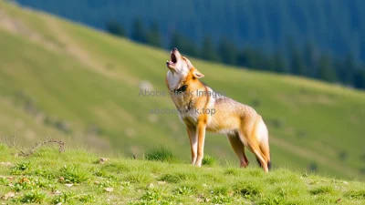 Coyote howling on a hillside