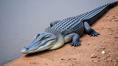 Crocodile resting on a riverbank