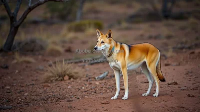 Dingo standing alert in outback