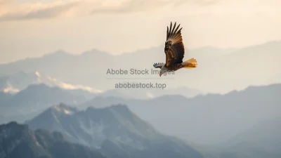 Eagle soaring above mountain peaks