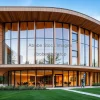 Eco campus building with wood and glass structure