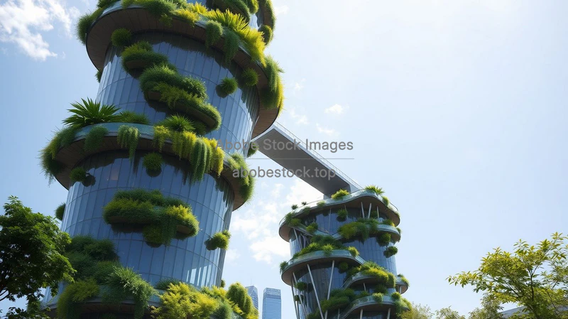 Eco tower with cascading green terraces