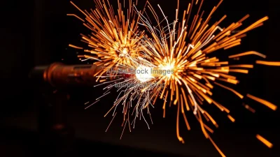 Electromagnetic railgun firing projectile with arcs of electricity and sparks slow motion style