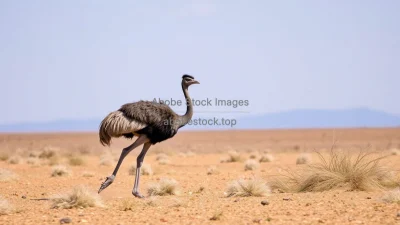 Emu running across dry plains