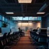 End-of-day office scene with chairs pushed in