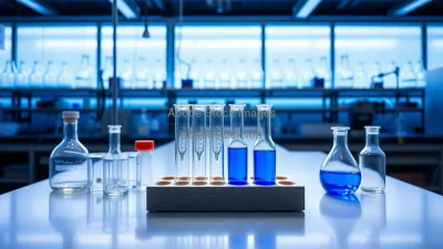 Factory producing laboratory glassware precise shaping of test tubes and flasks blue tinted lighting