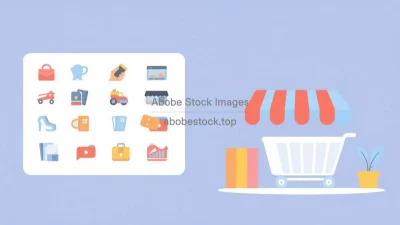 Flat shopping and commerce icons