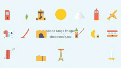 Flat travel icons with colorful palette