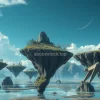 Floating islands obeying altered gravity laws surreal landscape illustrating modified physics
