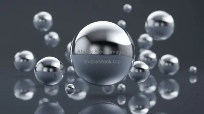 Floating metallic spheres with reflections