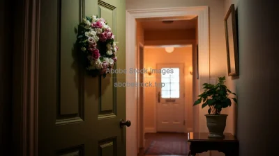 Floral wreath on interior door